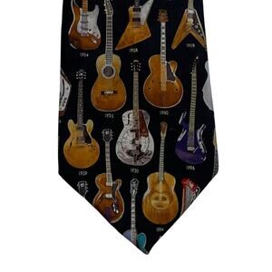 Museum Artifacts Handmade Silk Tie Classic Guitars 1910-1996, 57" Long